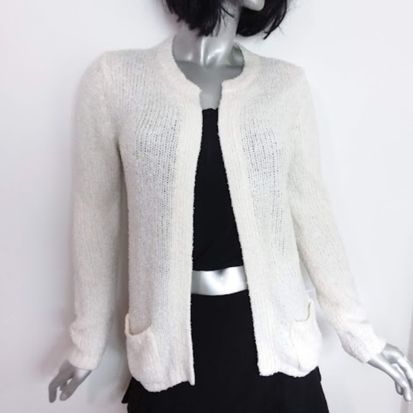 SALE!!!  Small Ivory Cardigan Sweater Knit Long Sleeve Small Pockets Vintage 90s - Picture 3 of 6